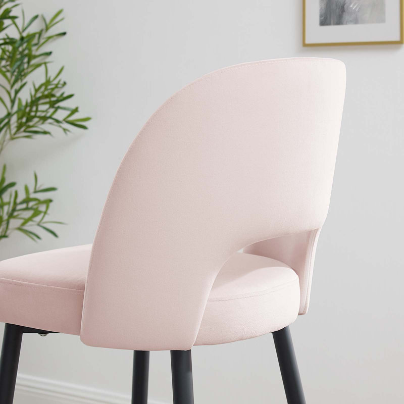 Mid-Century Glam Pink Velvet Counter Stool with Black Metal Legs