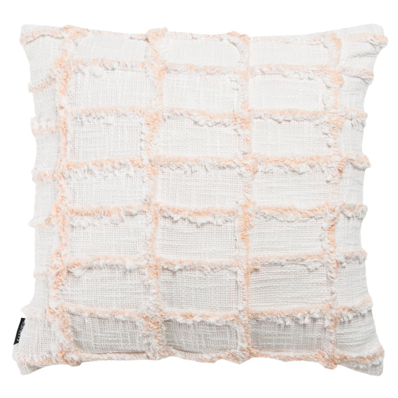 Lonis 18" White and Pink Fringed Cotton Accent Pillow