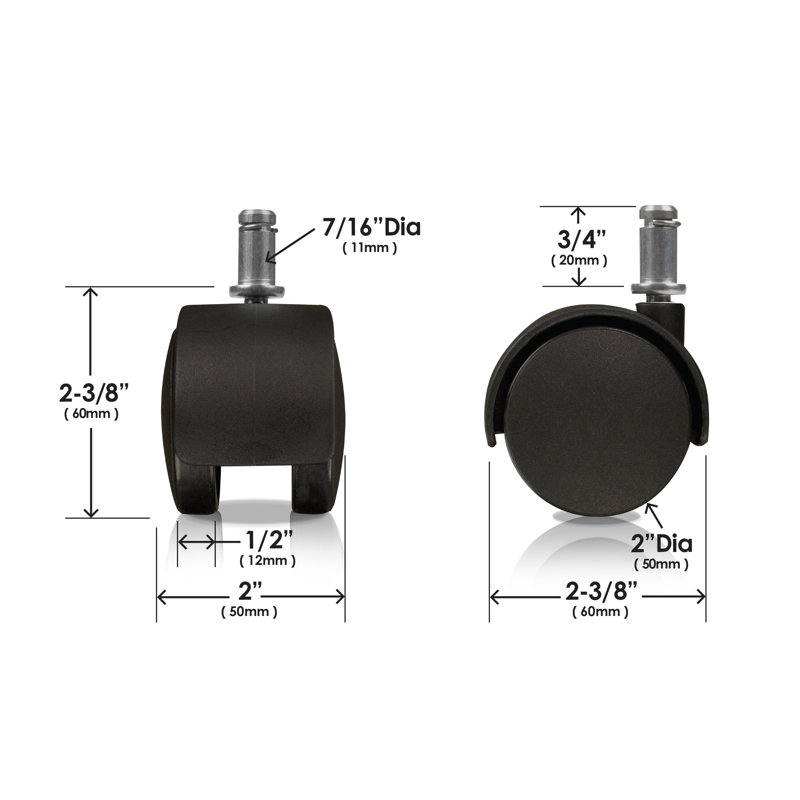 2" Black Plastic Office Chair Caster Wheel