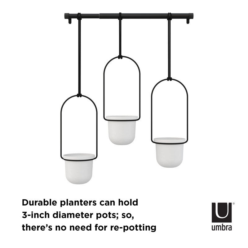 Triflora Adjustable White/Black Indoor Hanging Planter