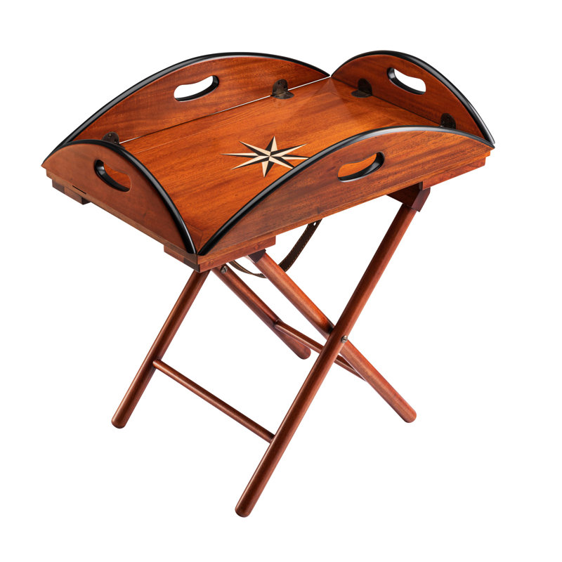 Acker 34'' Mahogany Wood Cross Leg Tray Top End Table