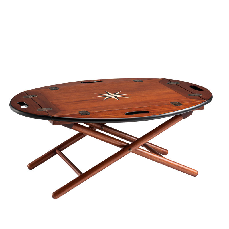 Acker 34'' Mahogany Wood Cross Leg Tray Top End Table