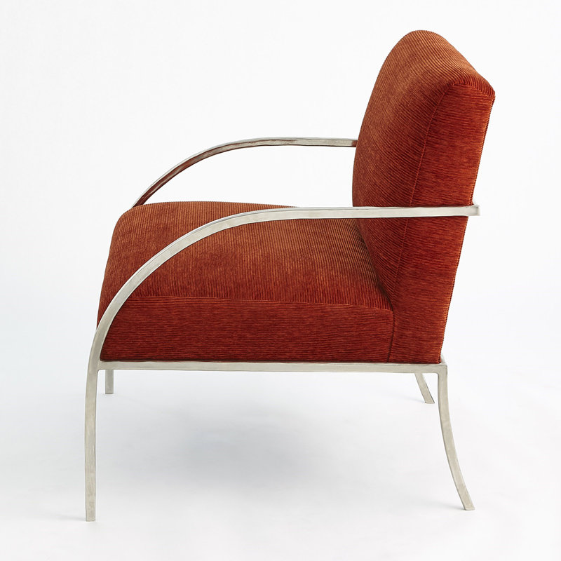 Contemporary Nickel-Orange Leather Swoop Chair 30"W