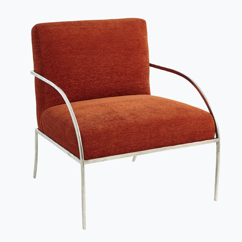 Contemporary Nickel-Orange Leather Swoop Chair 30"W