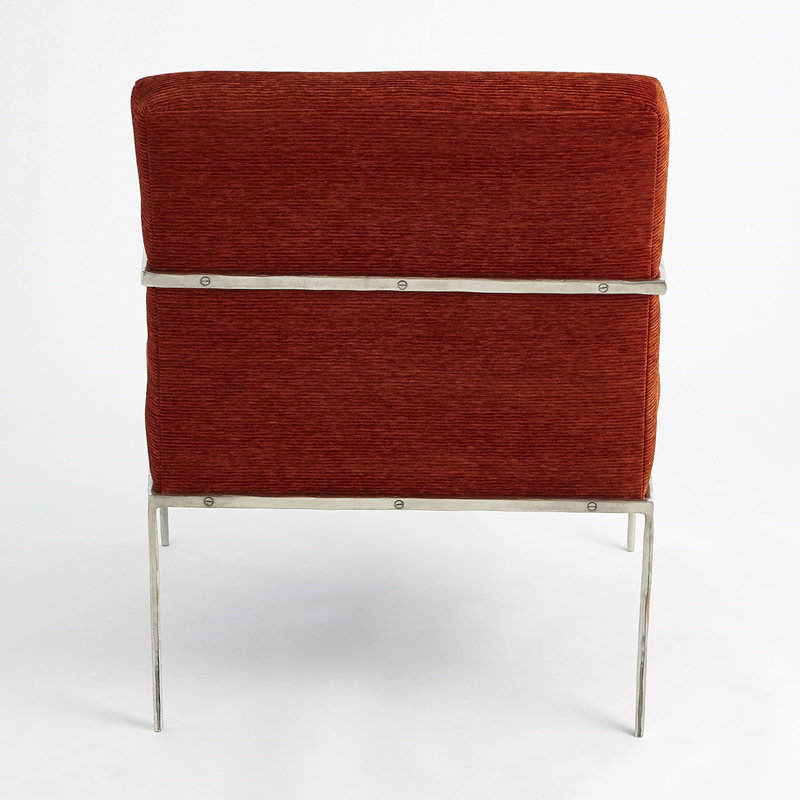 Contemporary Nickel-Orange Leather Swoop Chair 30"W