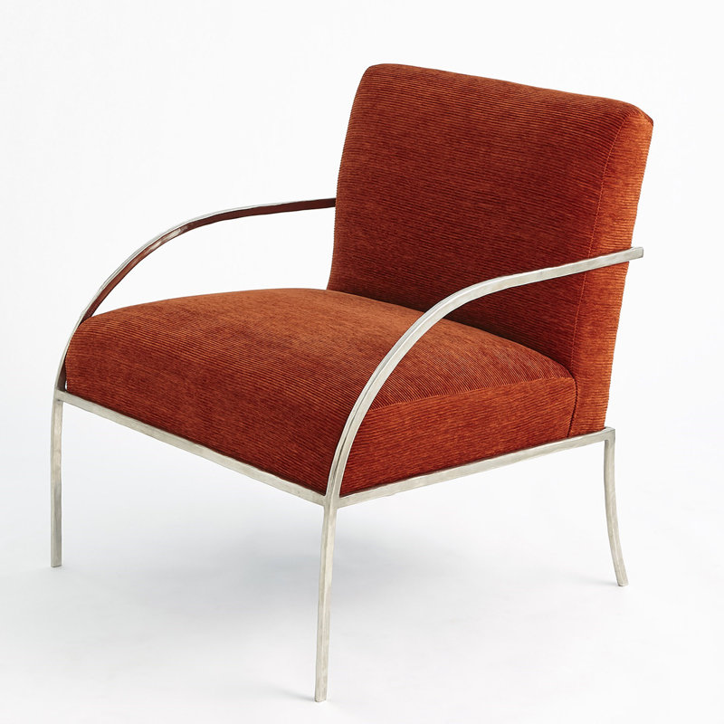 Contemporary Nickel-Orange Leather Swoop Chair 30"W