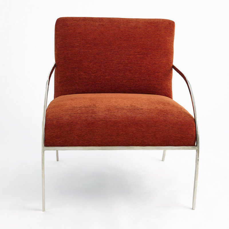 Contemporary Nickel-Orange Leather Swoop Chair 30"W