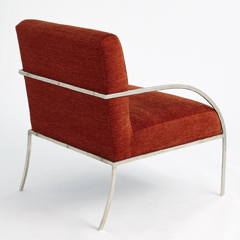Contemporary Nickel-Orange Leather Swoop Chair 30"W