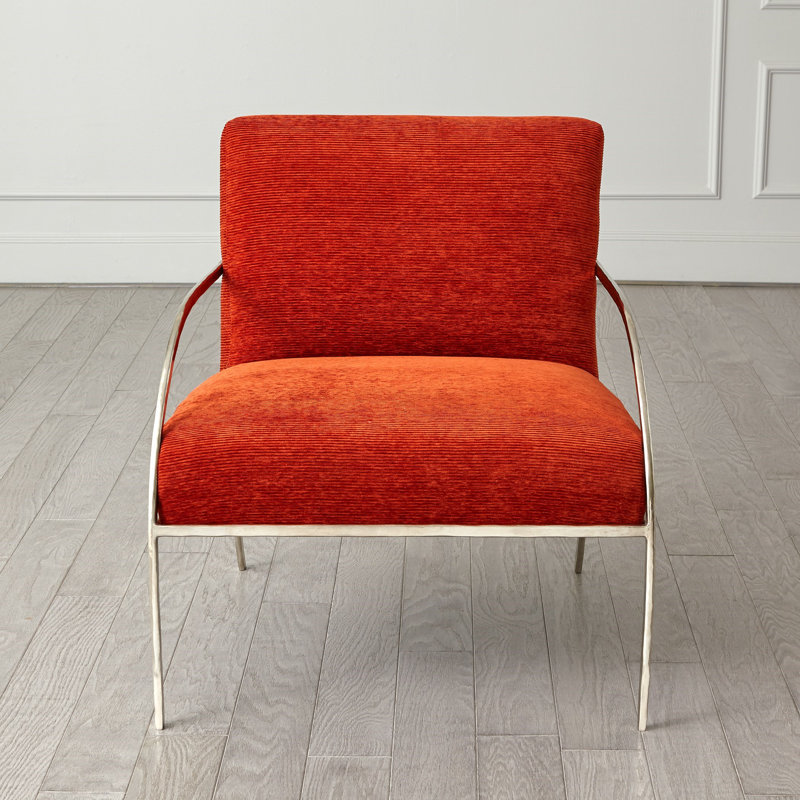 Contemporary Nickel-Orange Leather Swoop Chair 30"W
