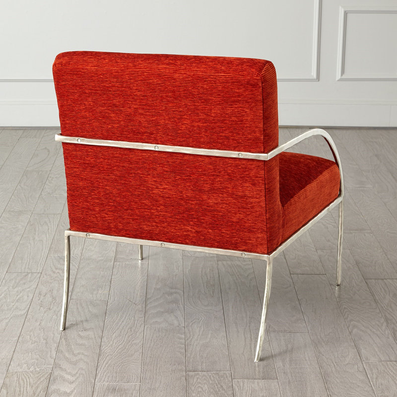 Contemporary Nickel-Orange Leather Swoop Chair 30"W