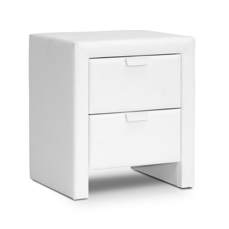 Sleek White Faux Leather 2-Drawer Contemporary Nightstand
