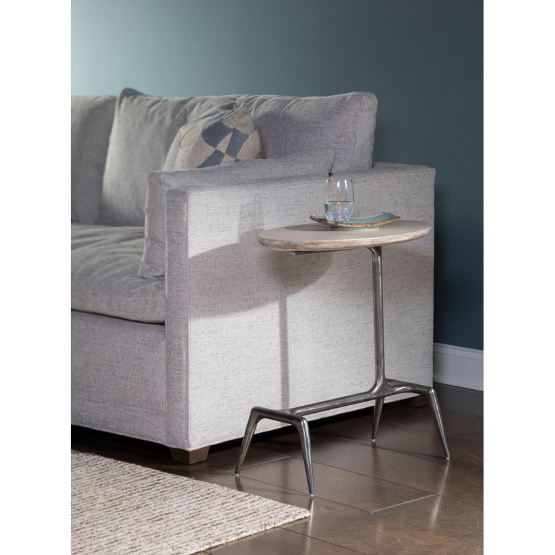 Wilder 22" Beige and Silver Metal Oval Table
