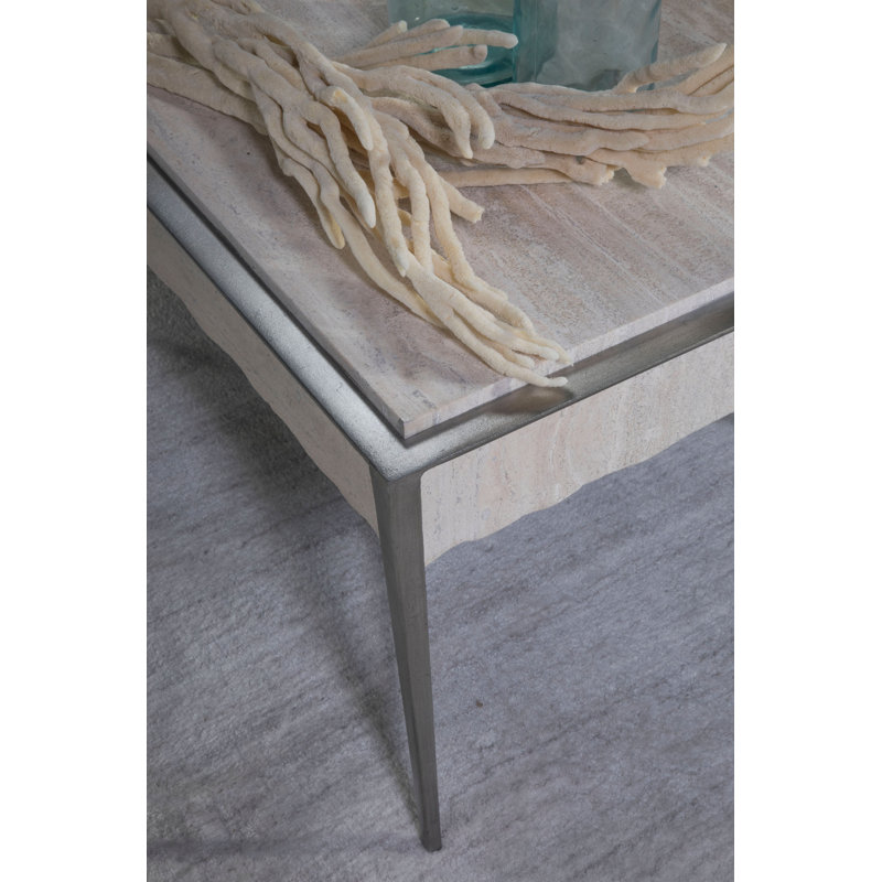 Everest Contemporary Beige & Silver Metal Rectangular Coffee Table