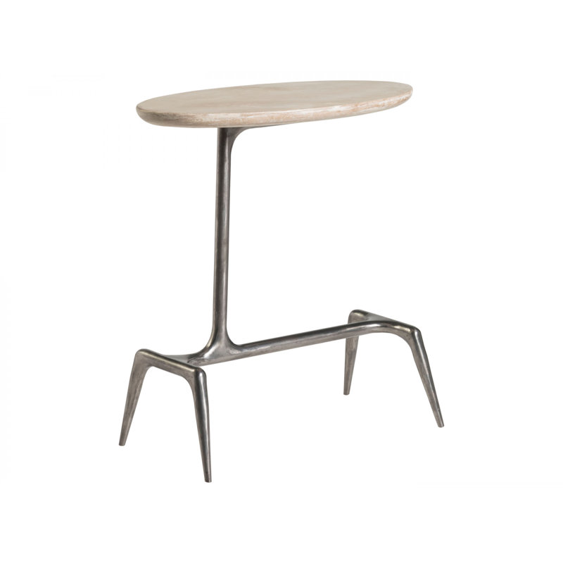 Wilder 22" Beige and Silver Metal Oval Table