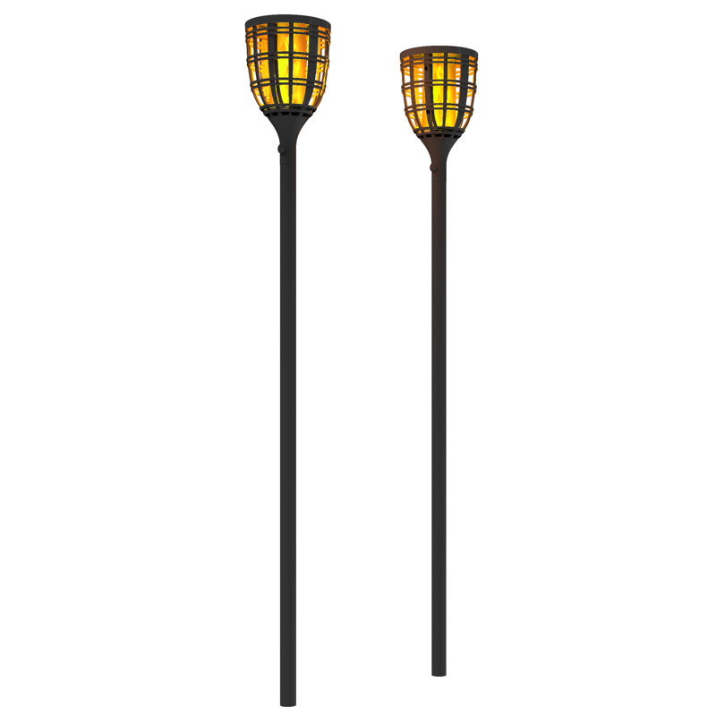 Black Solar LED Pathway Torch Light Pack with Flickering Flame