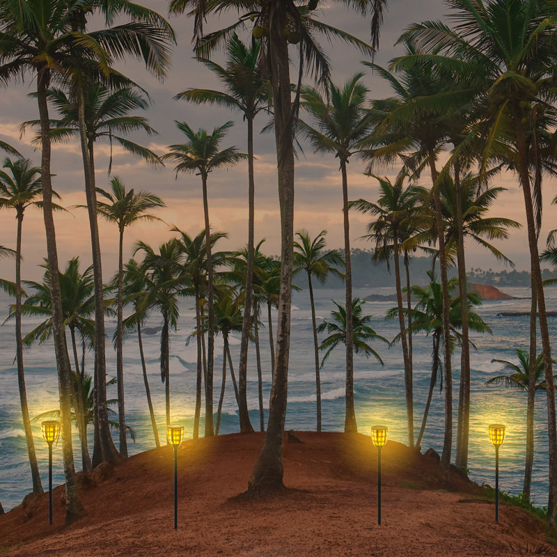 Black Solar LED Pathway Torch Light Pack with Flickering Flame