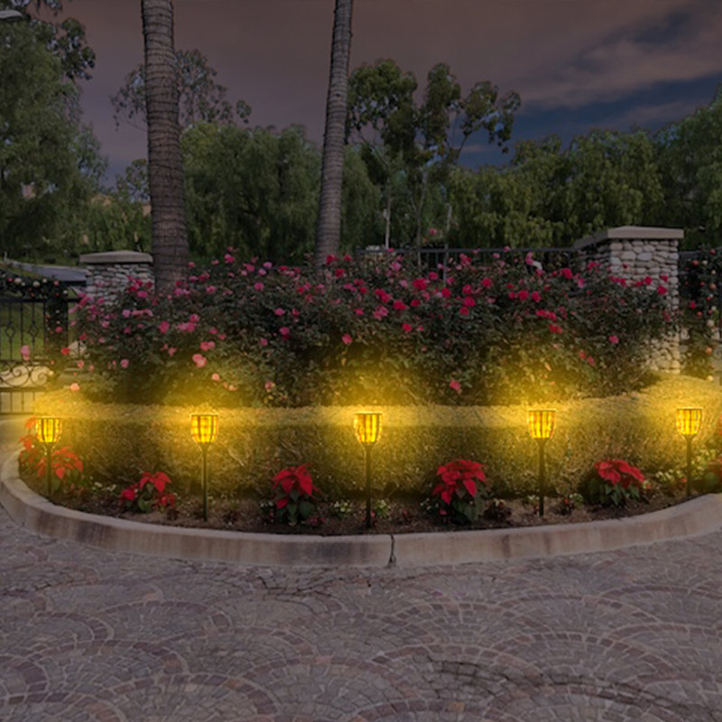 Black Solar LED Pathway Torch Light Pack with Flickering Flame