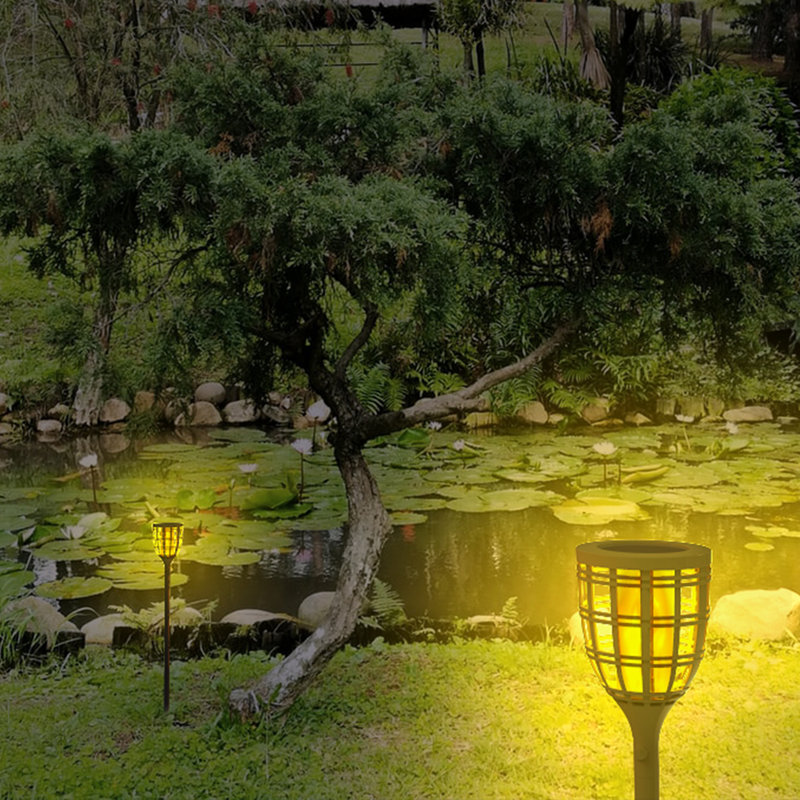 Black Solar LED Pathway Torch Light Pack with Flickering Flame