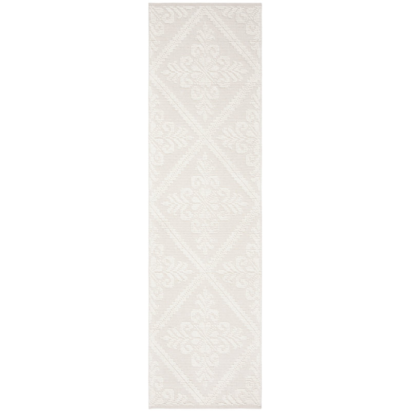 Elegant Ivory Hand-Knotted Wool-Cotton Blend Runner Rug, 2'3" x 12'