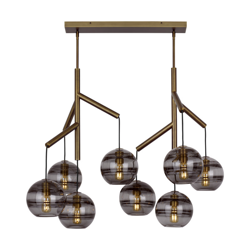 Aged Brass 8-Light Chandelier with Smoke Glass Shades
