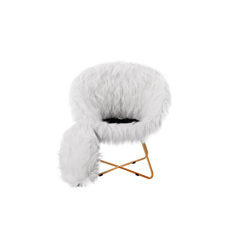 White Faux Fur Papasan Chair with Pale Gold Legs