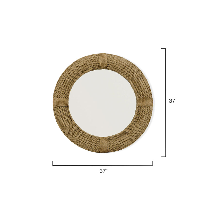 Coastal Charm Wood and Rope 37" Round Wall Mirror