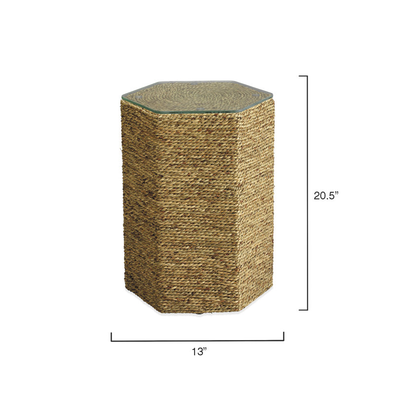 Dixon Hexagonal Glass-Top Seagrass End Table