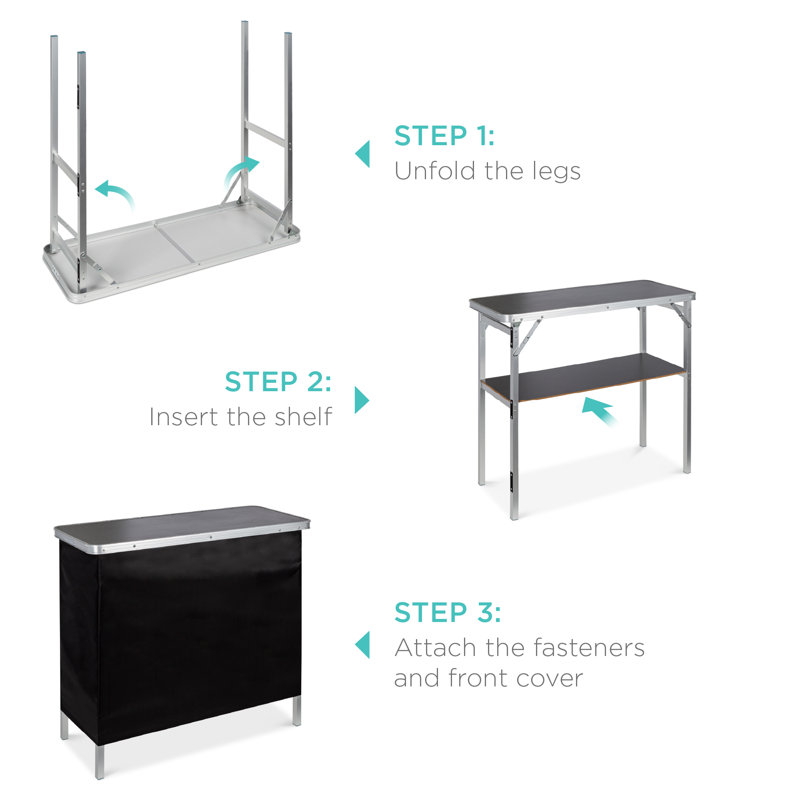 Sleek Black Portable Pop-Up Bar Table with Removable Skirt