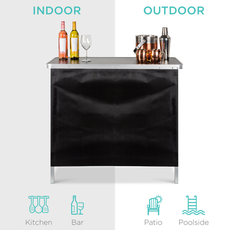Sleek Black Portable Pop-Up Bar Table with Removable Skirt