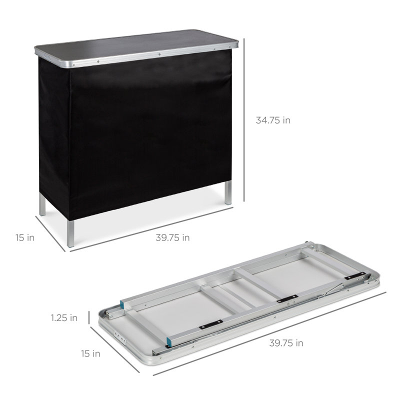 Sleek Black Portable Pop-Up Bar Table with Removable Skirt