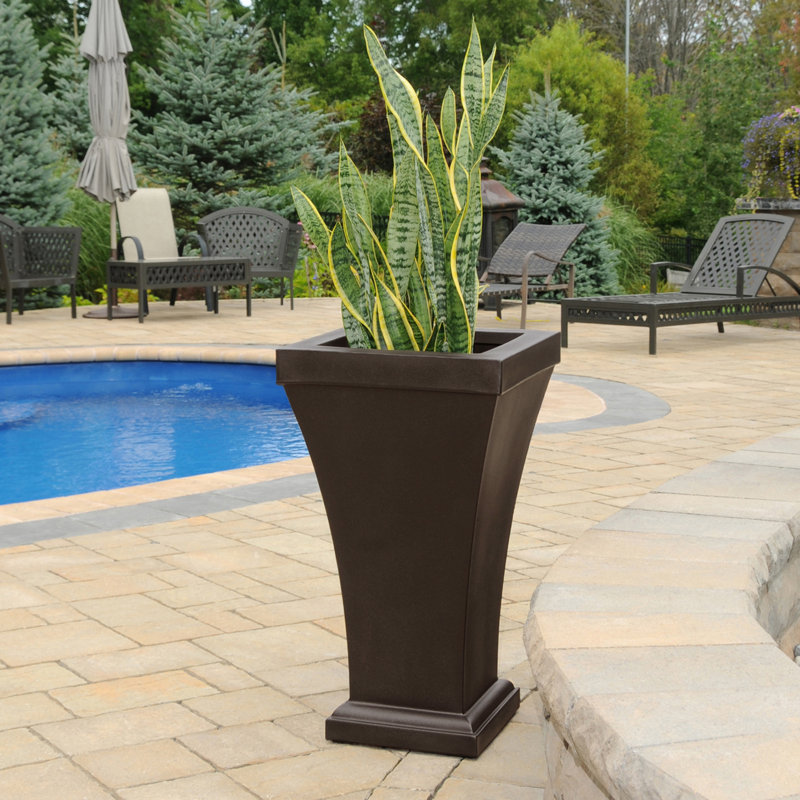 Espresso Tall Resin Planter with Water Reservoir