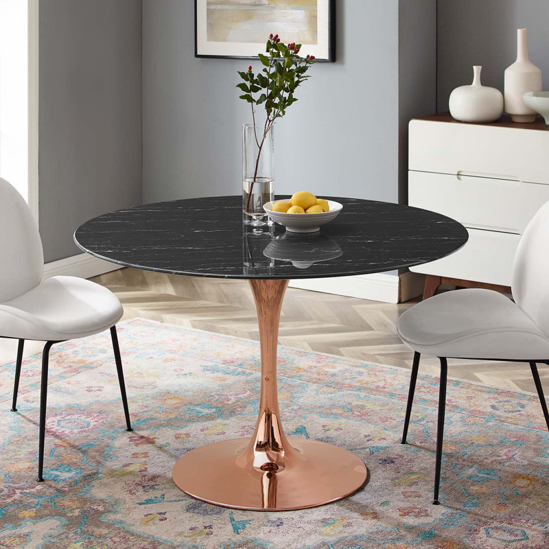 47" Round Black Marble Dining Table with Gold Base