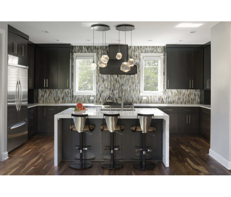 Gem Round 20" Matte Black and Bronze LED Chandelier with Hand-Blown Glass