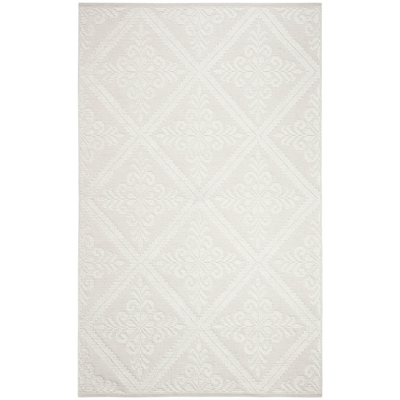 Ivory Diamond Hand-Knotted Wool-Cotton Blend 6' x 9' Area Rug
