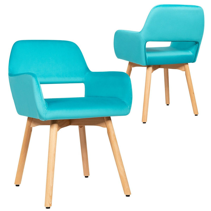 Set of 2 Blue Velvet Modern Accent Armchairs