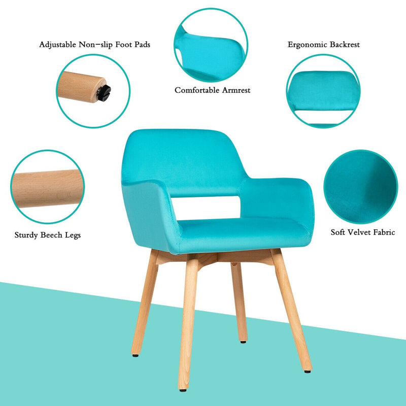Set of 2 Blue Velvet Modern Accent Armchairs