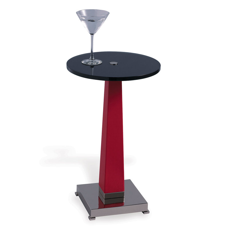 Red and Nickel Round Glass Top Pedestal Table