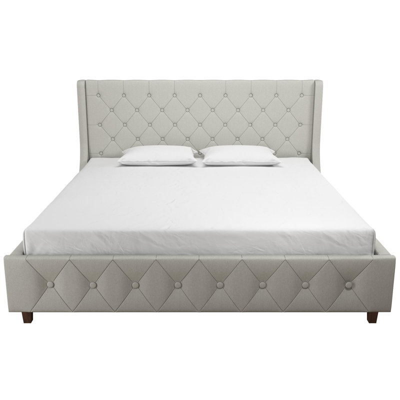 Light Gray Linen Tufted King Upholstered Bed with Metal Frame