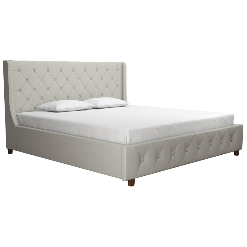 Light Gray Linen Tufted King Upholstered Bed with Metal Frame