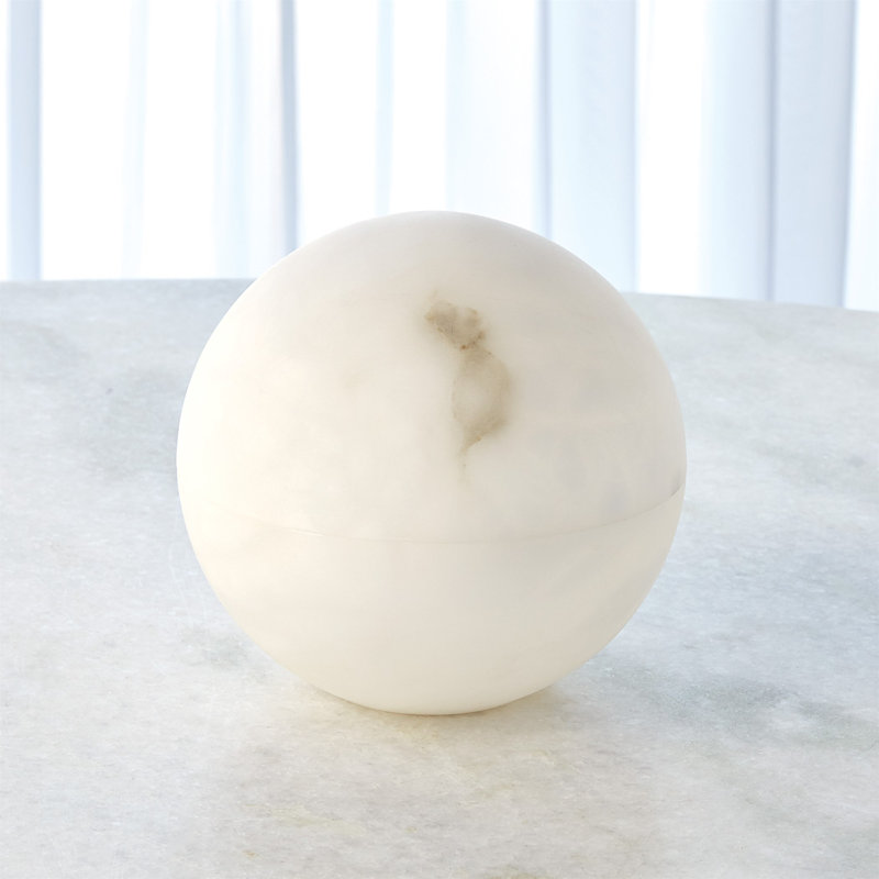White Alabaster Carved Sphere Storage Box