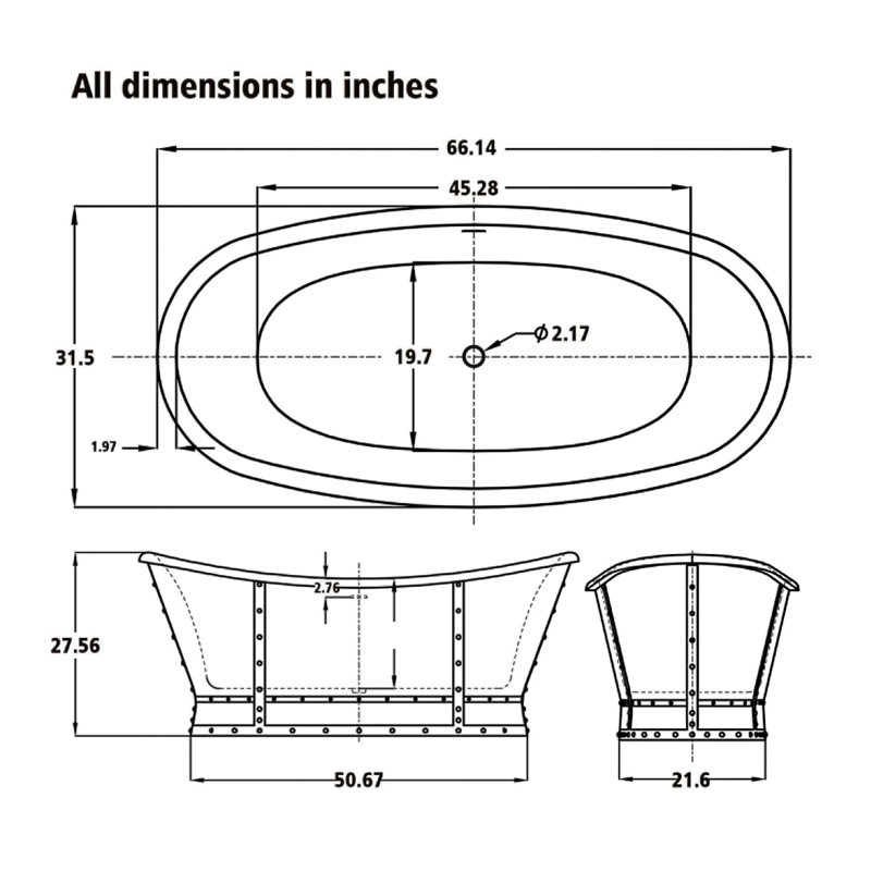 66'' Bronze and White Acrylic Freestanding Soaking Bathtub