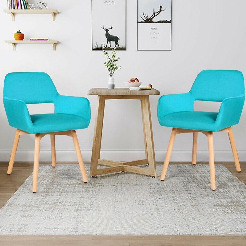 Set of 2 Blue Velvet Modern Accent Armchairs