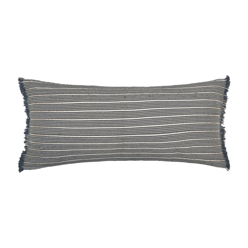 Idora Shale Gray Handwoven Cotton Striped Throw Pillow