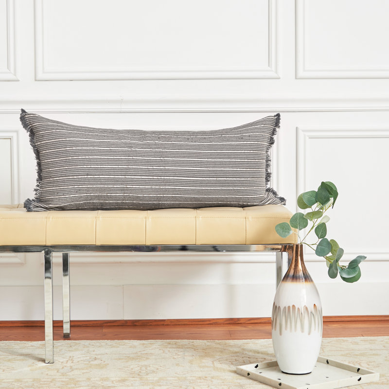 Idora Shale Gray Handwoven Cotton Striped Throw Pillow
