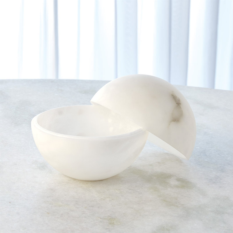 White Alabaster Carved Sphere Storage Box