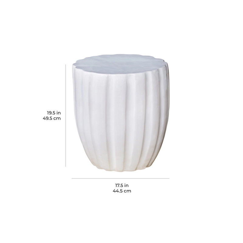Snow White Ceramic Scallop Accent Stool, 18"