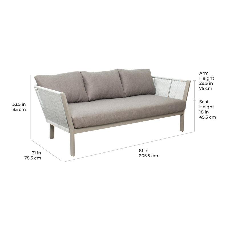 Light Gray Aluminum and Rope 3-Seat Outdoor Sofa