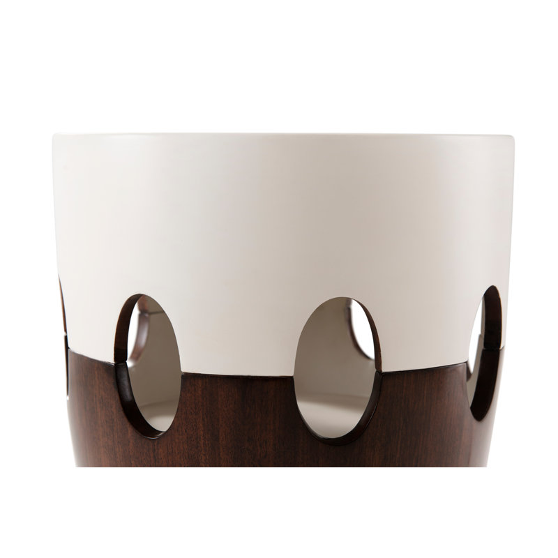 Cream Lacquer Walnut Veneered Round Timpani Accent Table