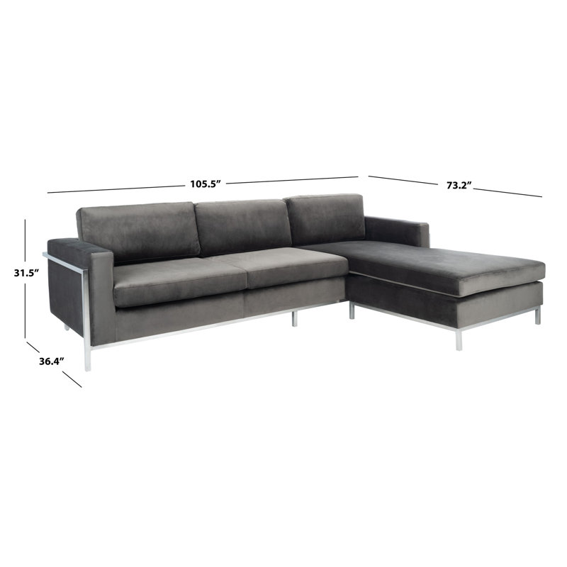 Camila Dark Gray Velvet Sectional Sofa with Down Fill
