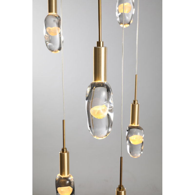 Elegant Gold Aluminum LED Chandelier with Clear Crystal Orbs